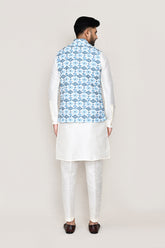 White Kurta with Straight Fit Pant And Jacket